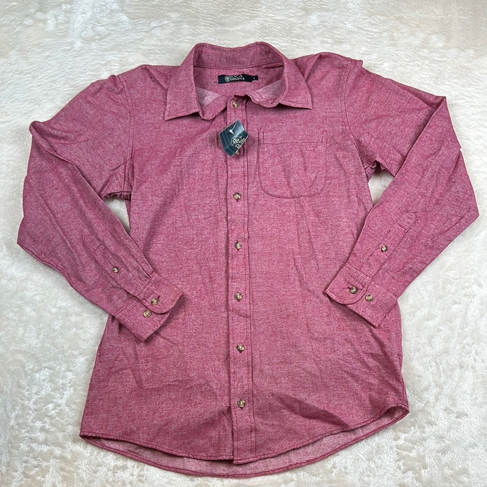 Red Casual Button Down Shirt with Classic Collar